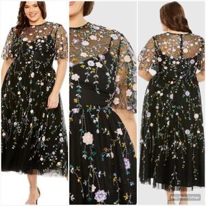 NWT Mac Duggal Plus Size Sequin Floral Embroidered Dress